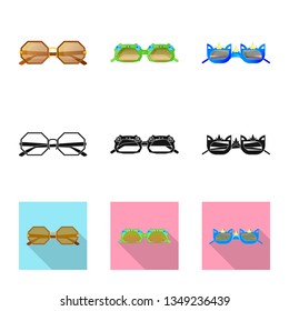 Vector illustration of glasses and sunglasses symbol. Set of glasses and accessory stock vector illustration.