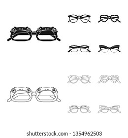 Vector illustration of glasses and sunglasses symbol. Set of glasses and accessory stock symbol for web.