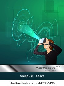 Vector illustration of glasses with the virtual reality of the hologram image.