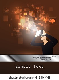 Vector illustration of glasses with the virtual reality of the hologram image.