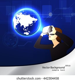 Vector illustration of glasses with the virtual reality of the hologram image.