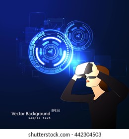 Vector illustration of glasses with the virtual reality of the hologram image.