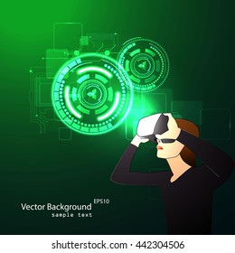 Vector illustration of glasses with the virtual reality of the hologram image.