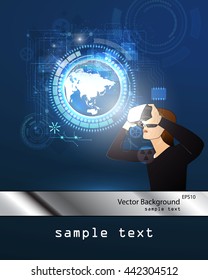 Vector illustration of glasses with the virtual reality of the hologram image.