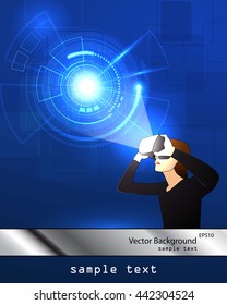 Vector illustration of glasses with the virtual reality of the hologram image.