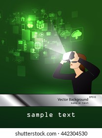 Vector illustration of glasses with the virtual reality of the hologram image.