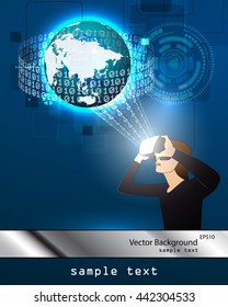 Vector illustration of glasses with the virtual reality of the hologram image.