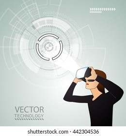 Vector illustration of glasses with the virtual reality of the hologram image.