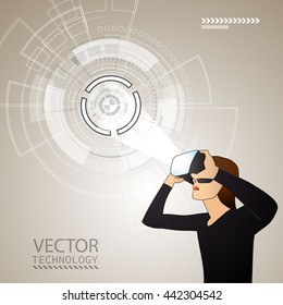 Vector illustration of glasses with the virtual reality of the hologram image.