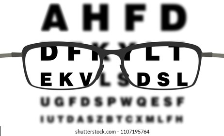 Vector illustration with glasses and vision check.