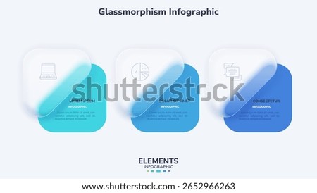 Vector illustration. Glassmorphism infographic template with three elements for business presentation. Design with liquid glass effect.