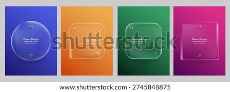Vector illustration. Glassmorphism posters set. Quote frames blank template. Citation empty speech bubbles. Color background. Simple shapes. Design for brochure, magazine, cover, flyer, layout, ads