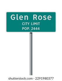 Ilustración vectorial de la señal del camino verde del límite de la ciudad de Glen Rose (Texas) en el poste metálico