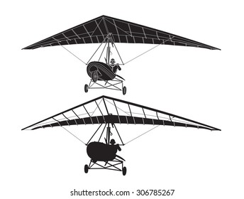 Vector illustration of glider. Isolated on a white background. Black and white silhouette. Beautiful image for the promotion of wonderful sport.