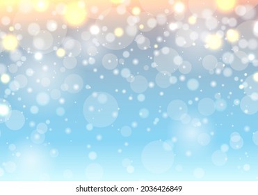 Ilustración vectorial del bokeh de brillo y copos de nieve (fondo)