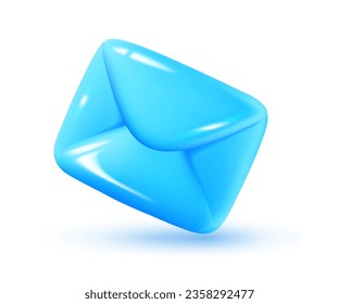 Ilustración vectorial del sobre cerrado de brillo con sombra sobre fondo blanco. 3d diseño de estilo brillante sobre color azul, correo electrónico comercial o carta para web, sitio, banner, afiche