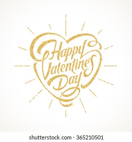Vector illustration with glitter gold lettering - Happy valentines day