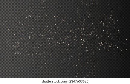 Vector Illustration of Glitter Particle Effect. Golden sparkling trail of space stardust with glistening particles on a transparent background. Royalty-free stock illustration in PNG format.