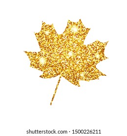 Vector illustration.  Glitter texture gold autumn leaf maple.