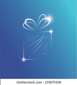 Vector illustration of a glittering gift box on blue background