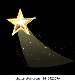 
Vector illustration, glittering gold star sparkles on black background, cutout, isolated