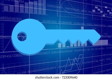 Vector illustration of the global business and digital technologies. Key on the background of the scoreboard with stock charts.