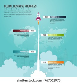 Vector Illustration Of Global Business Progress Infographic Design Element.