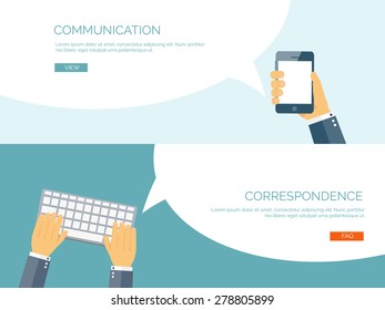 Vector illustration.  Global communication. Social network and chatting. Emailing and sms. Web calls. Internet.Smartphone.