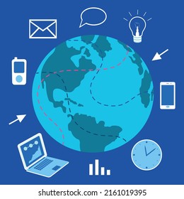 vector illustration of global communications concept and business symbols