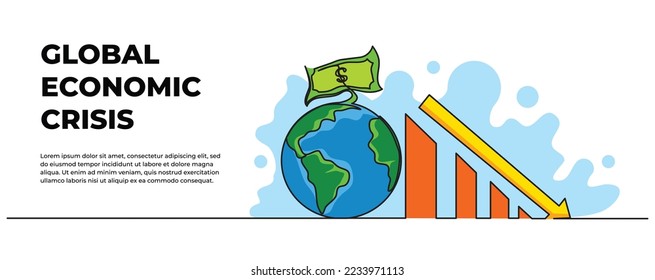 Vector illustration of global economic crisis symbol. Business and finance concept design. Modern flat in continuous line style.