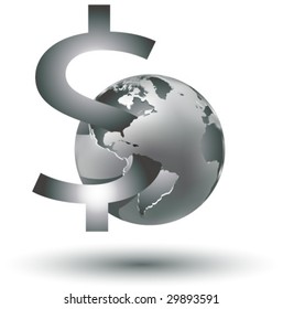 vector illustration of a global money dependence world even for business