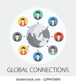 Vector Illustration Of Global Network Connection & People Network Concept With 