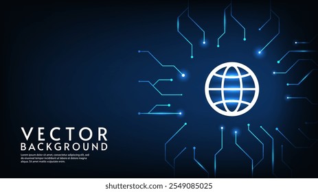 Ilustración vectorial. Diseño de icono de red global con fondo oscuro. Fondo digital.