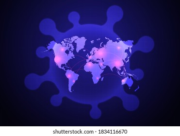 Ilustración de vectores Concepto de pandemia global. Virus En Todo El Mundo Con Puntos Calientes.