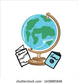 vector illustration with global, passport and maps