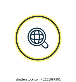 Vector illustration of global search icon line. Beautiful advertising element also can be used as magnifying icon element.