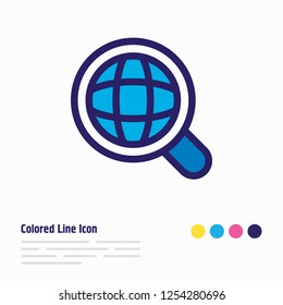 Vector illustration of global search icon colored line. Beautiful advertising element also can be used as magnifying icon element.