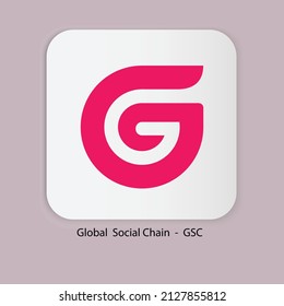 Vector illustration of Global Social chain GSC token cryptocurrency logo isolated on white background svg