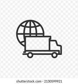 Vector illustration of global truck icon in dark color and transparent background(png).