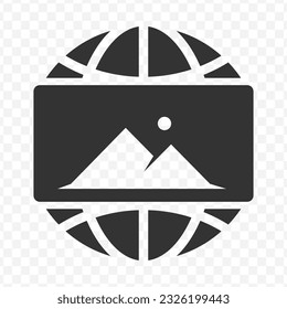 Vector illustration of global view icon in dark color and transparent background(PNG).