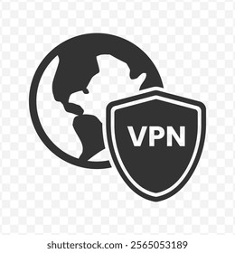 Vector illustration of global vpn icon in dark color and transparent background(PNG).
