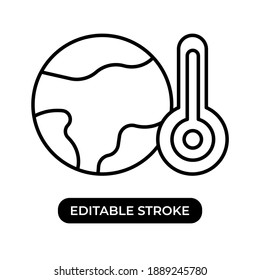 Vector illustration of global warming icon. Earth or globe with temperature symbol. Editable stroke line icon