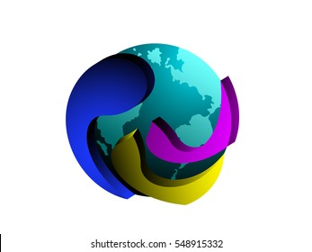 Vector illustration of globe with abstract objects for your logo element or other design 