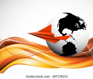 Vector illustration of globe and airplane.