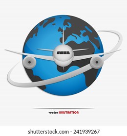 Vector illustration of the globe and airplane for your design