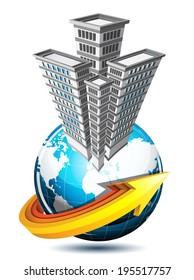 Vector illustration of globe and arrow.