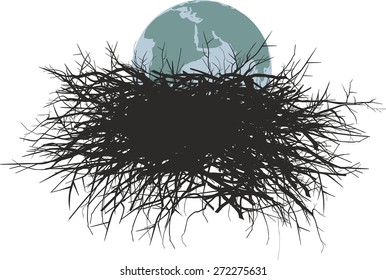 vector illustration globe in bird's nest