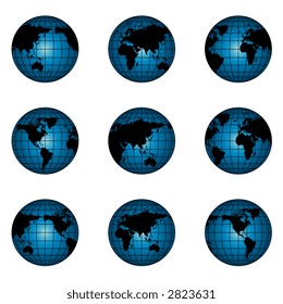 Vector illustration with globe of the Earth in different positions.Check my portfolio for similar image and other image