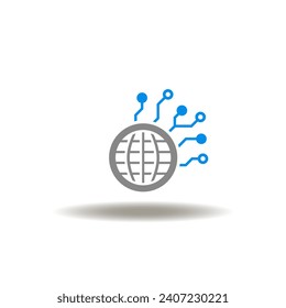 Vector illustration of globe earth planet with circuit network. Icon of web global connection. Symbol of internet technology.