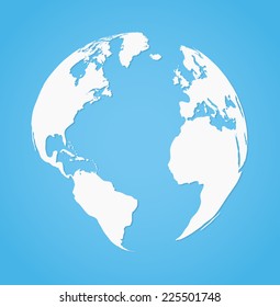 Vector illustration of globe earth silhouette on blue background